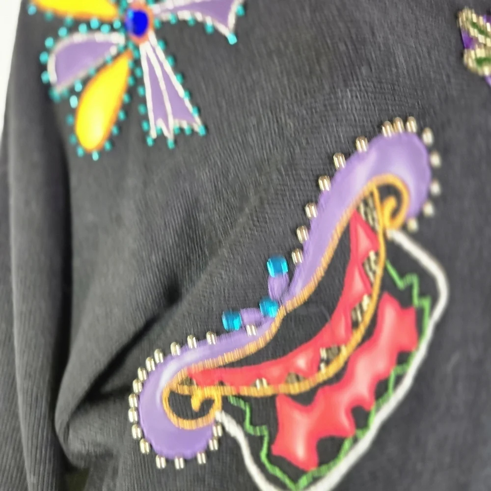 Vtg 80s 90s Cedars Abstract Wearable Art Embellished Dolman Sweater